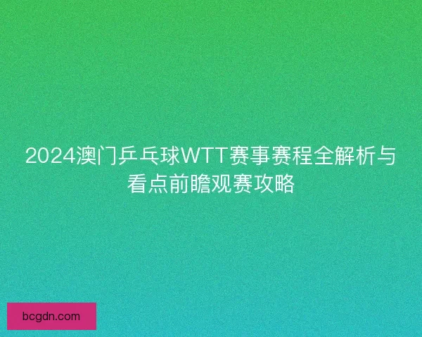 2024澳门乒乓球WTT赛事赛程全解析与看点前瞻观赛攻略